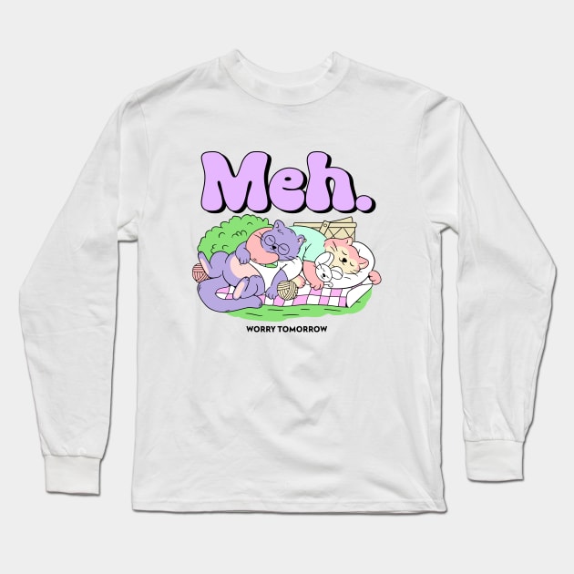 Cartoony Friends - Meh Worry Tomorrow Long Sleeve T-Shirt by fallingspaceship